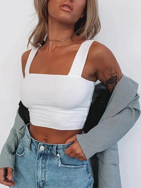 Praça Pescoço Sem Mangas Colheita de Verão Top Branco Mulheres Preto Casual Camisa Básica T F... | Aliexpress BR (BR)