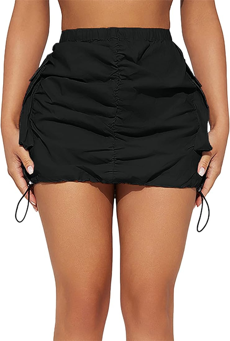Womens Cargo Skirt Y2K - Casual Summer High Waisted Bodycon Pencil Ruched Mini Skirts Side Drawst... | Amazon (US)