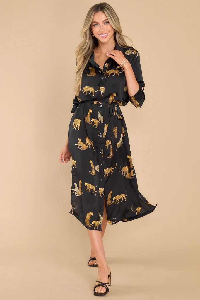 Going Wild Black Midi Dress | Red Dress 