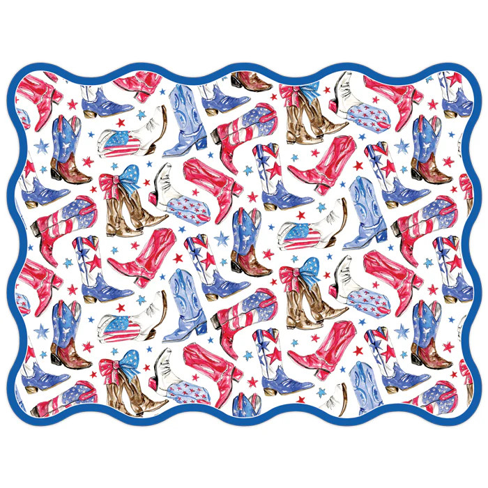 Patriotic Boots Red White Blue Stars Posh Die-Cut Placemat | Rosanne Beck Collections