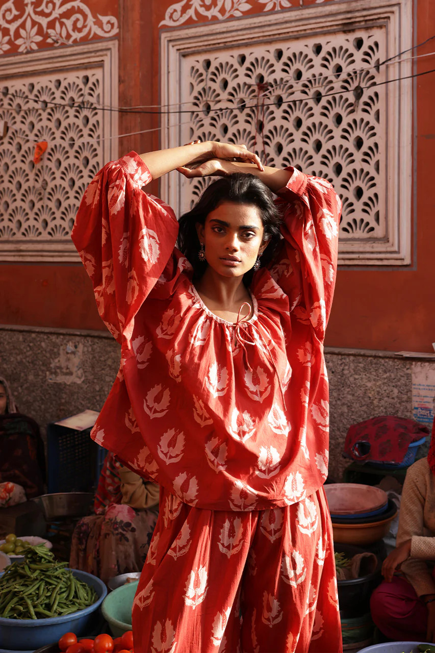 Ria Blouse ~ Ruby Red | Handcrafted in India, 100% Cotton | Daughters of India