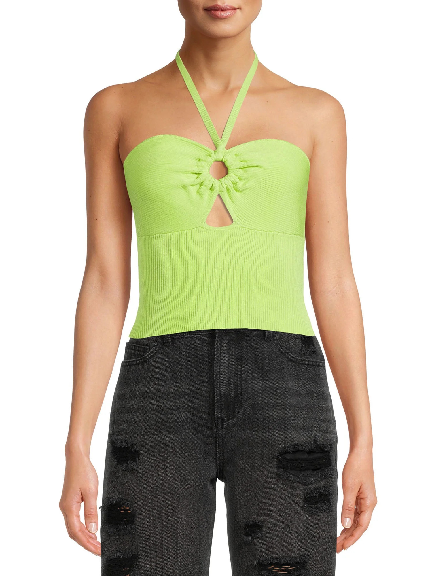 No Boundaries Juniors Tie Neck Halter Top - Walmart.com | Walmart (US)
