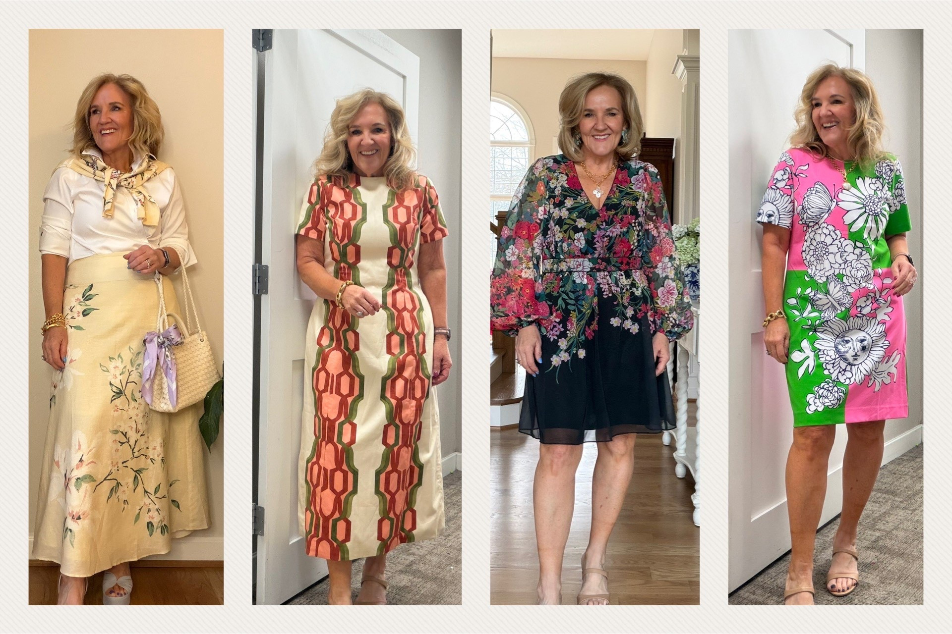 Splurge worthy dresses 
Skirt size 8 
Sweater size medium 
White blouse 1.0
Reversible dress size 8
Black floral I sized up to a 10
Lilly dress sized up to a 10 

#LTKOver40 #LTKMidsize #LTKWedding