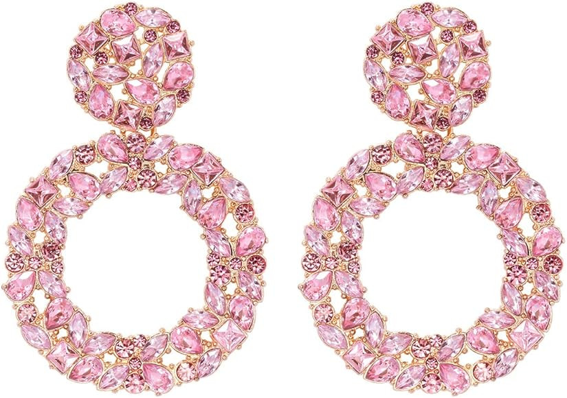 Wonlte Rhinestone Earrings Sparkly Crystal Statement Earrings Vintage Rhinestone Round Drop Earri... | Amazon (US)