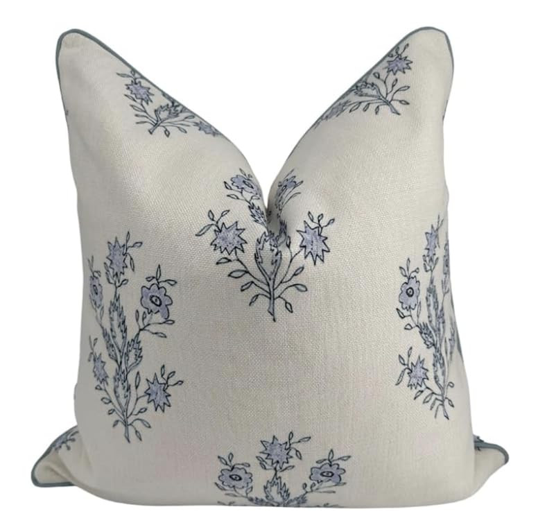 “The Mary” Periwinkle Floral Block Print Pillow Cover – Blue and Off-White Decorative Throw... | Amazon (US)