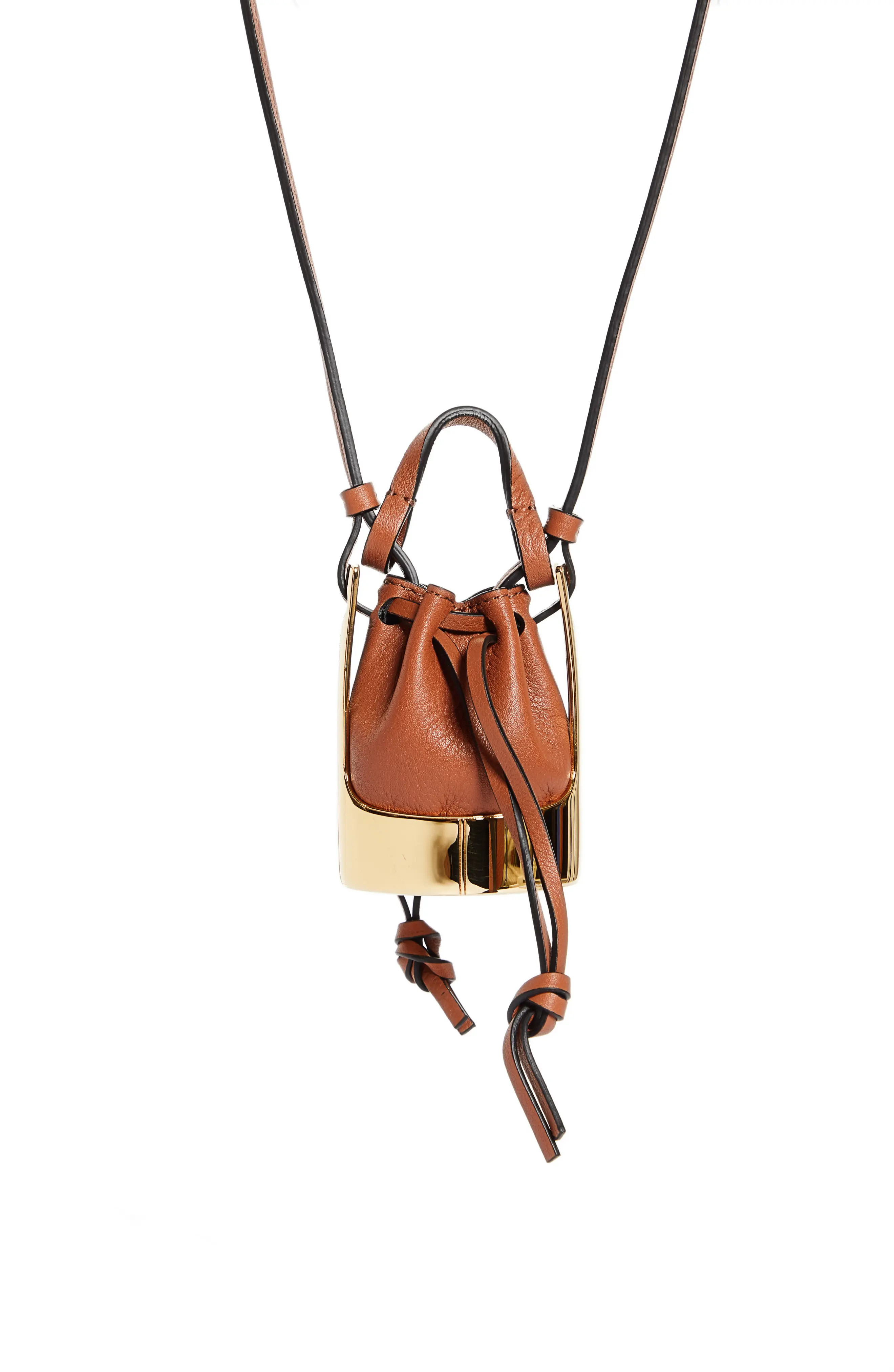 Loewe Balloon Bag Leather Necklace in Tan/Gold at Nordstrom | Nordstrom