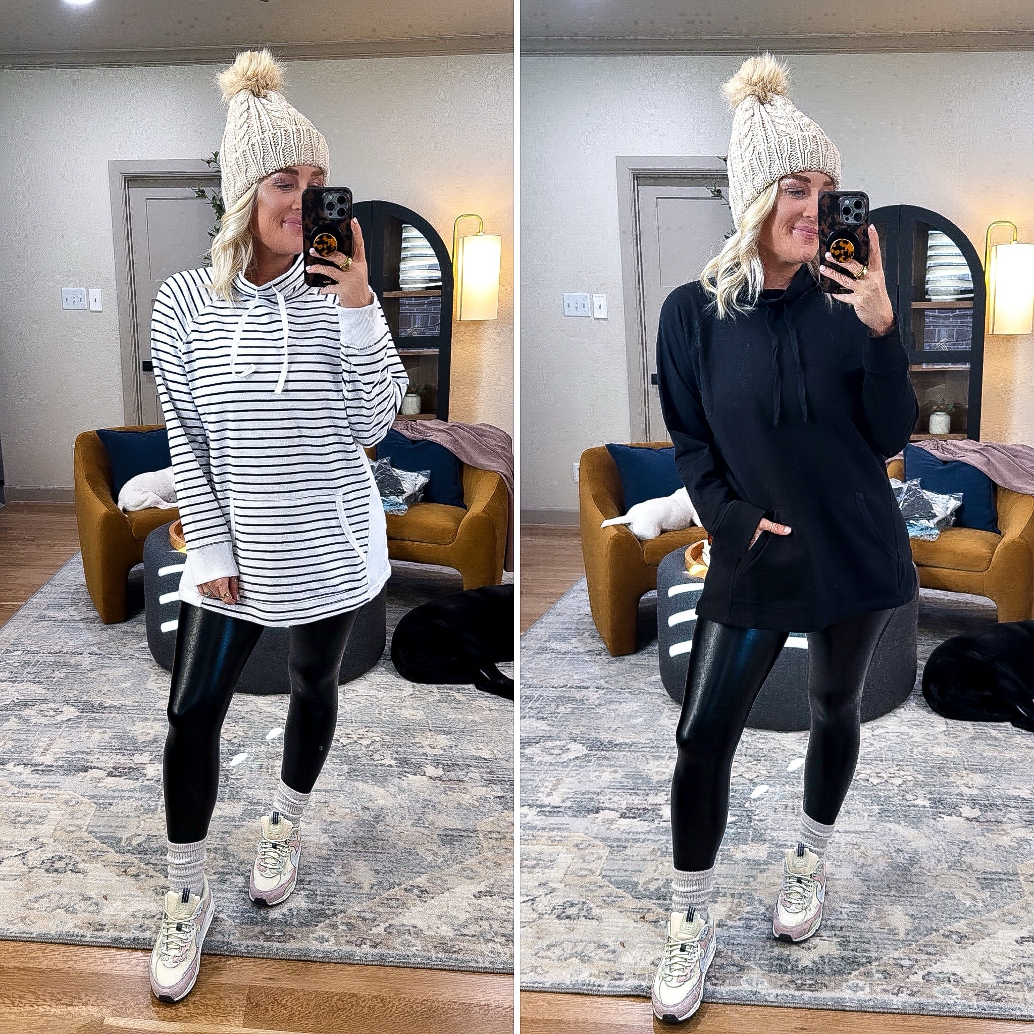 Walmart tunic - medium, need large 
Leather leggings - medium 

#LTKTravel #LTKActive #LTKStyleTip