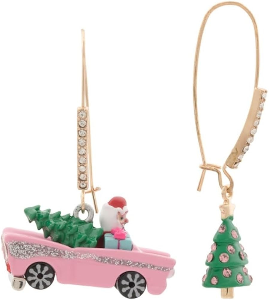 Betsey Johnson Womens Whimsical Christmas Earrings (Pink Car & Green Christmas Tree, One Size) | Amazon (US)