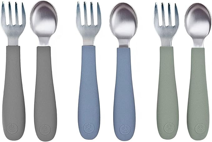 WeeSprout Toddler Utensils, 3 Forks & 3 Spoons, 18/8 Stainless Steel & Food Grade Silicone, Thick... | Amazon (US)
