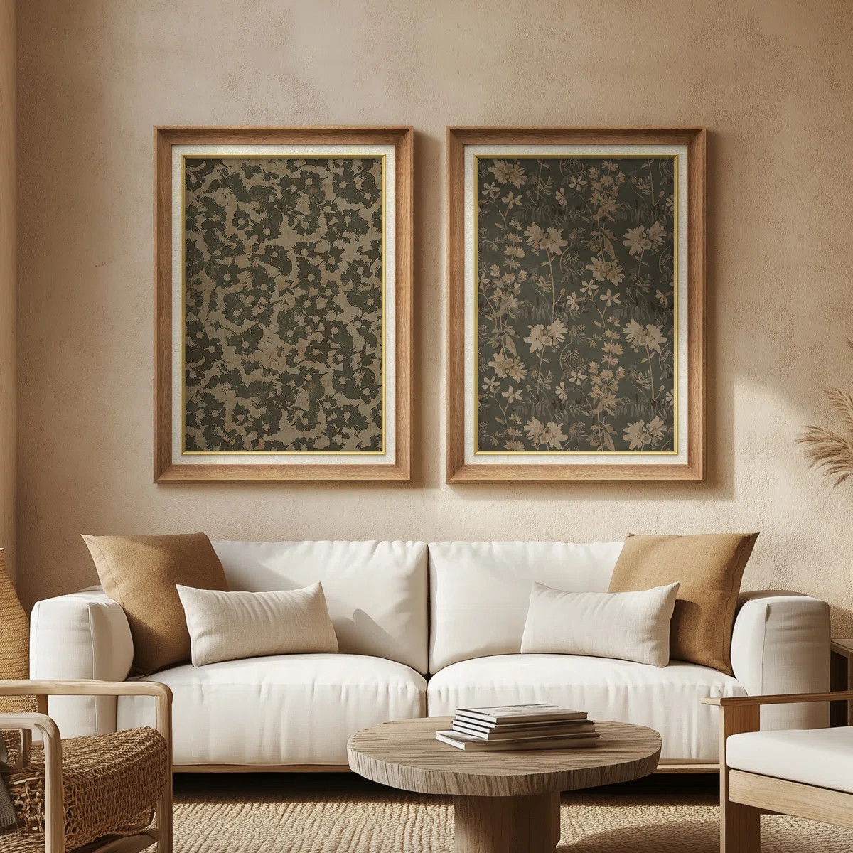 Vintage Floral Pattern Dark Green Set - Set of 2 Premium Framed Wall Art Print on Paper 26"x36" | Wayfair North America