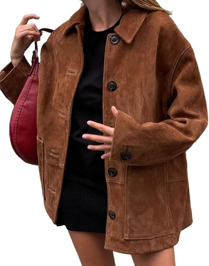 Kinghua Womens Oversized Suede Jacket Fall Outfits Fashion Faux Leather Jacket Winter Coats Shack... | Amazon (US)
