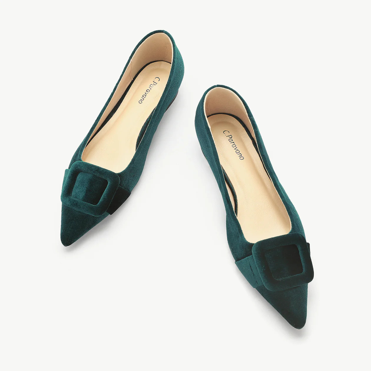 Square Buckle Velvet Flats (Aida) | C.Paravano | cparavano