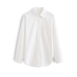 Button Down Dolphin Hem Cotton Shirt in White | Chicwish