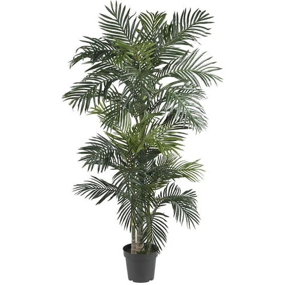 Nearly Natural 6.5' Golden Cane Artificial Silk Potted Palm Tree | Walmart (US)