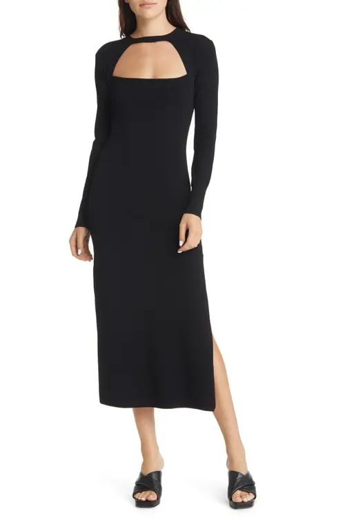 MOON RIVER Cutout Long Sleeve Midi Sweater Dress in Black at Nordstrom, Size Medium | Nordstrom