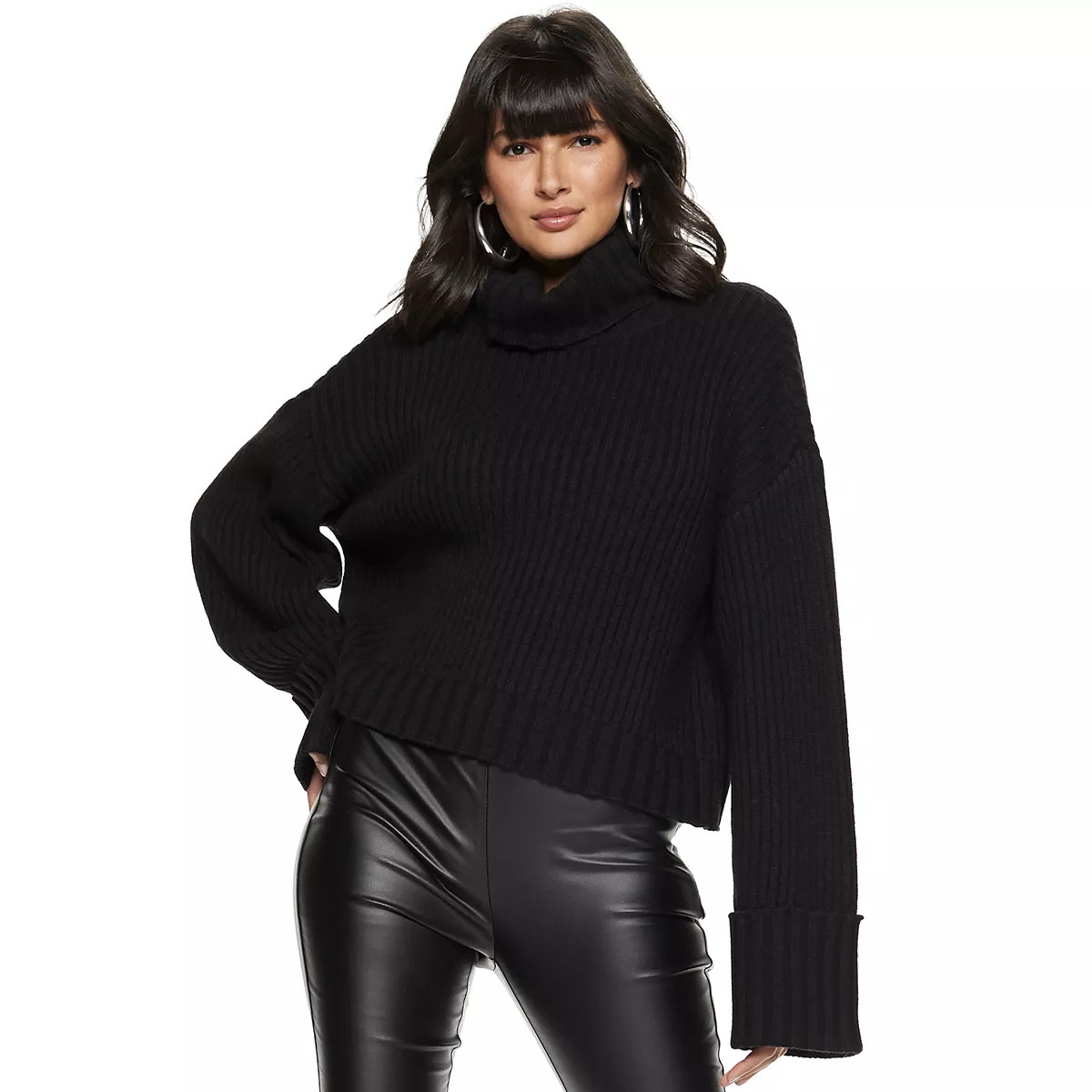 Women's Nine West Wool-Blend Cuff-Sleeve Turtleneck Sweater | Kohl's
