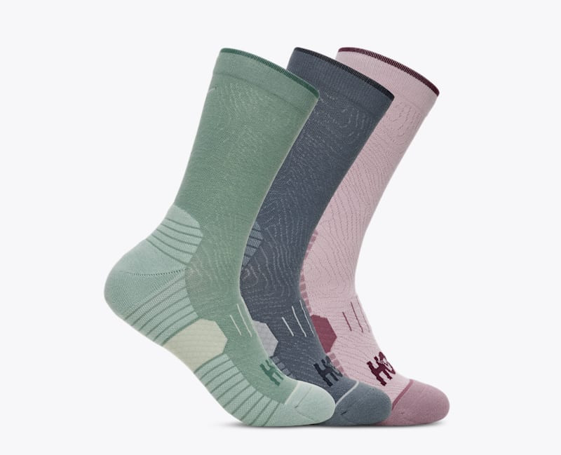 HOKA Crew Run Sock 3-Pack in Rosemary/Faded Navy/Lilac Cream, Size Medium | Hoka One US