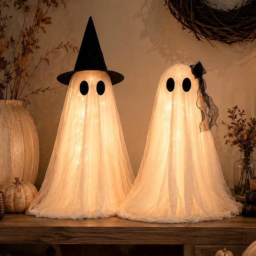 Halloween Decorations Indoor 2 Pack 2.6ft Glowing Ghosts with Timer Remote | Amazon (US)