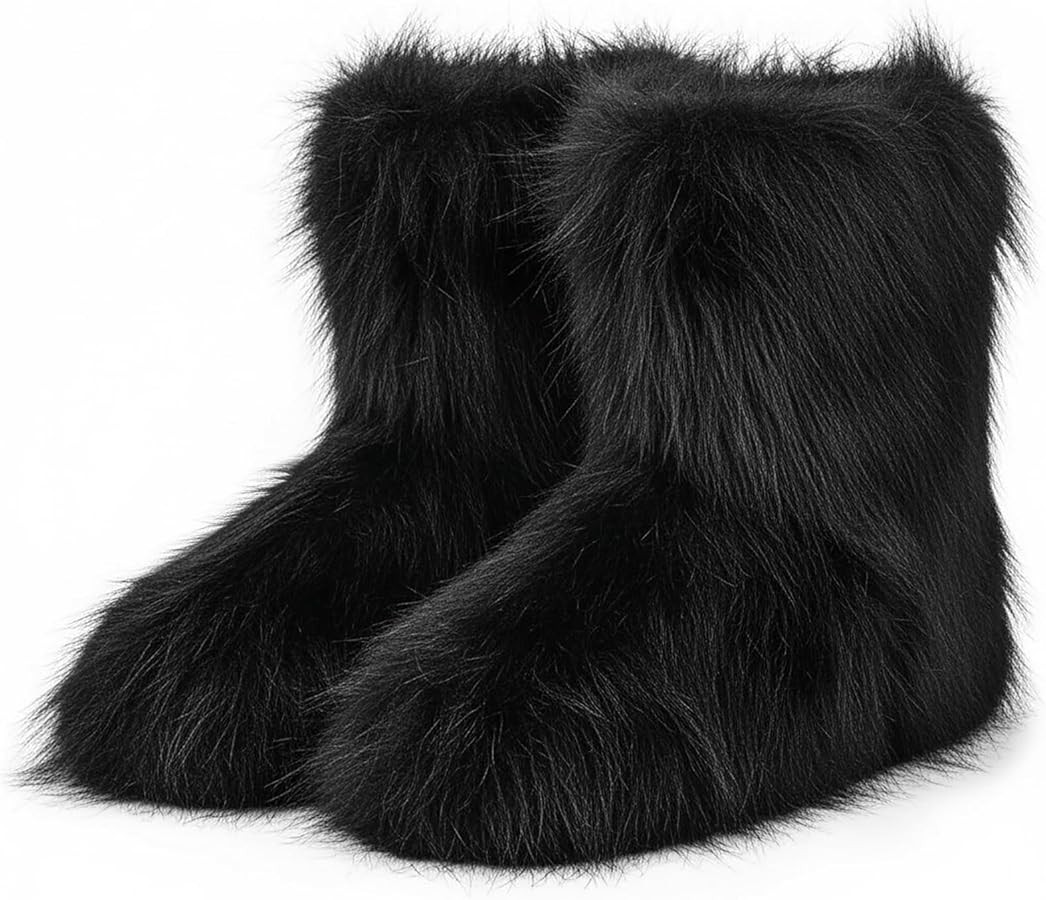 Faux Fur Boots for Women Furry Fuzzy Fluffy Boots Round Toe Mid-Calf Winter Snow Boots Comfortabl... | Amazon (US)