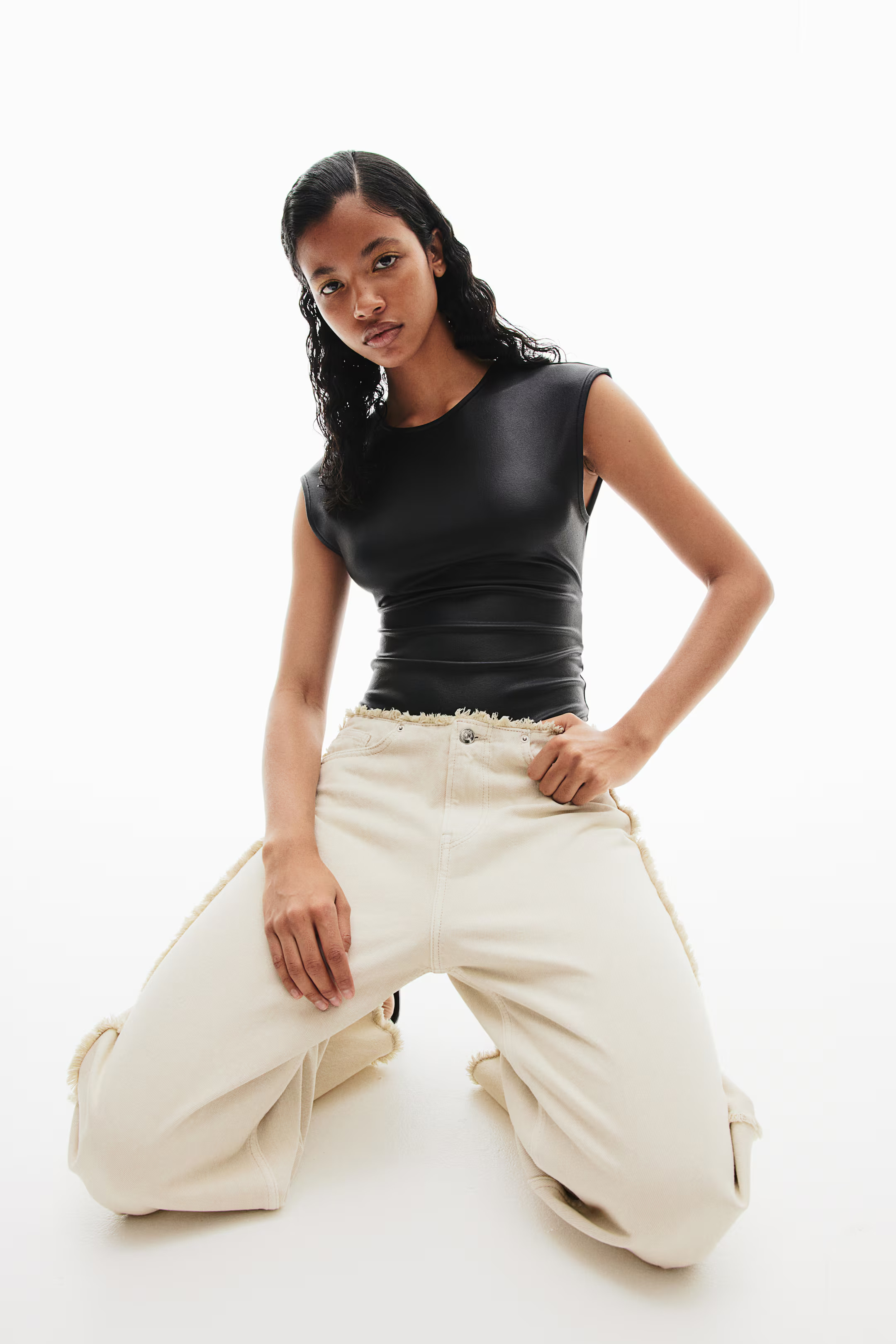 Open-back Cap-sleeved Bodysuit - Black - Ladies | H&M US | H&M (US + CA)