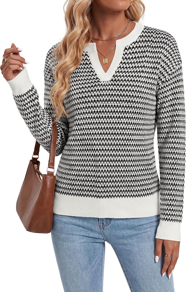 Arach&Cloz Women's Polo Striped Long Sleeve Casual Sweaters Breathable Tops | Amazon (US)