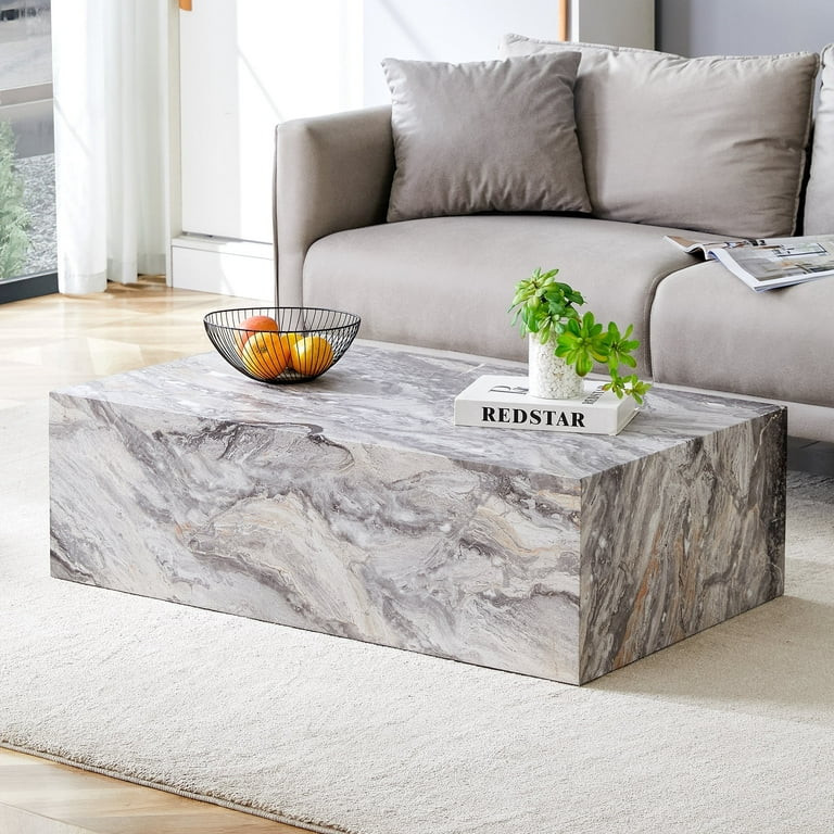 NYEESS 39" Coffee Table, Modern Faux Marble Design with Wood Accents, Grey MDF Coffee Table for L... | Walmart (US)
