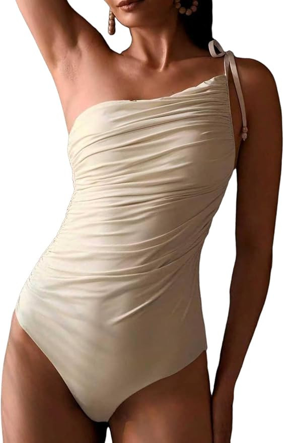 HYTENSUN Women’s One Shoulder Ruched One Piece Swimsuit Tummy Control Bathing Suit Swim Suit fo... | Amazon (US)