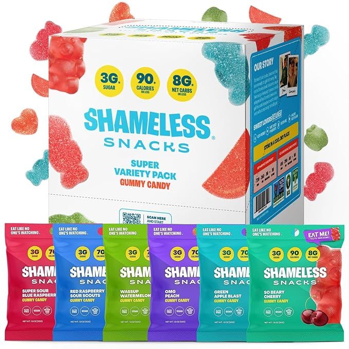 Shameless Snacks - Healthy Low Calorie Snacks, Low Carb Keto Gummies (Gluten Free Candy) - 6 Pack... | Amazon (US)