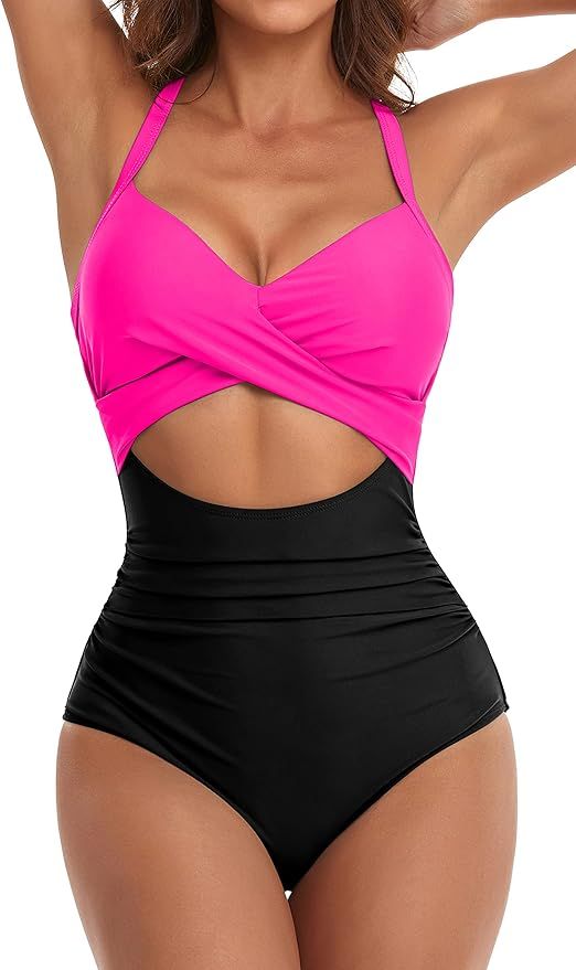 Eomenie Women's One Piece Swimsuits Tummy Control Cutout High Waisted Bathing Suit Wrap Tie Back ... | Amazon (US)