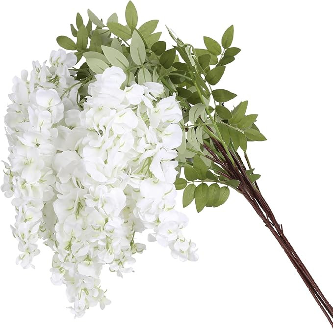 4PCS White Artificial Wisteria Hanging Flowers 40'' Tall Lush Fake Wisteria Flowers for Floor Vas... | Amazon (US)