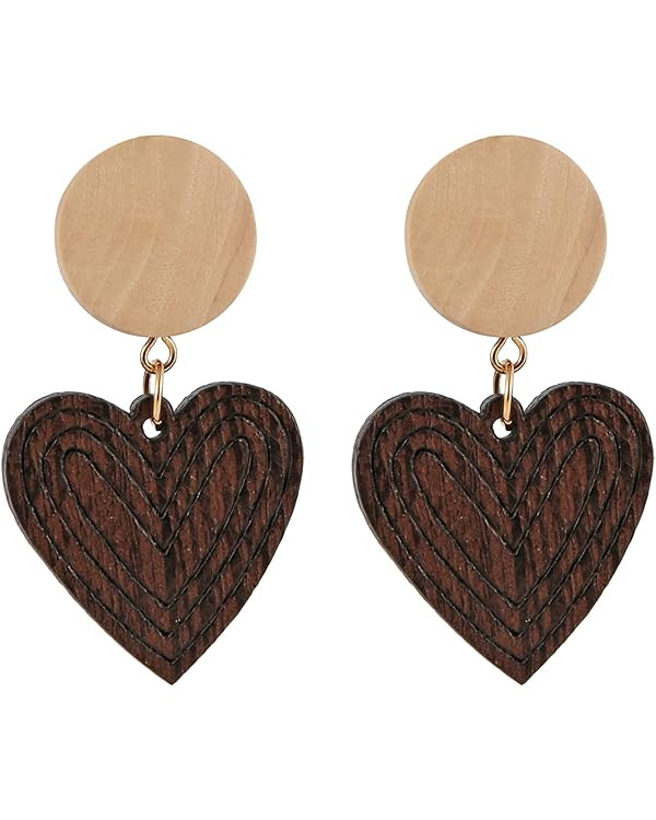 STWTR Women's Natural Wood Earrings Variety of Fashion Earrings Love Minimalist Retro Earring Set... | Amazon (US)