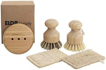 Zero Waste Dish Cleaning Starter Kit, Two Biodegradable Pot and Dish Brushes, Two Natural Loofah Spo | Amazon (US)