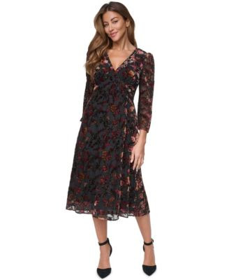 Women's Open Back Floral A-Line Midi Dress | Macy's