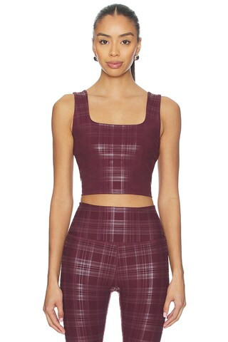 Beyond Yoga Beyond The Studio High Cropped Tank Top in Midnight Burgundy Plaid from Revolve.com | Revolve Clothing (Global)