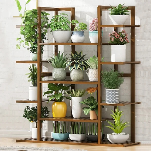 Bamboo Plant Stand Indoor Outdoor Multiple Flower Pot Holder Shelf Rack Higher and Lower Planter ... | Walmart (US)