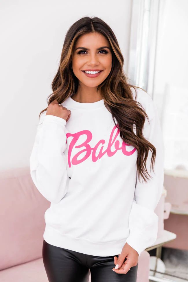 Babe White Graphic Sweatshirt | Pink Lily