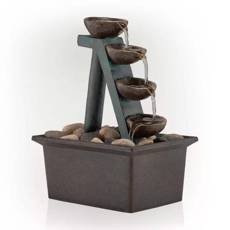 8" Resin 4-Tiered Step Tabletop Fountain Brown - Alpine Corporation | Target