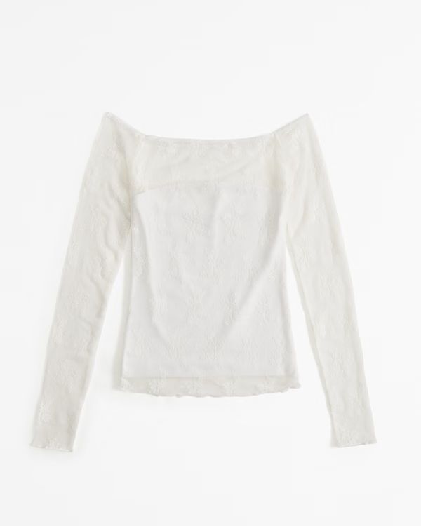 Long-Sleeve Lace Off-The-Shoulder Top | Abercrombie & Fitch (US)