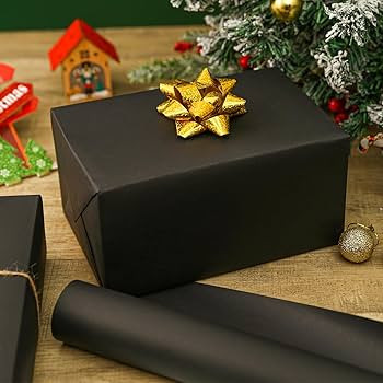 CAMKUZON Black Kraft Wrapping Paper for Christmas Birthday Wedding Showers Holiday Gift Wrap, Pac... | Amazon (US)