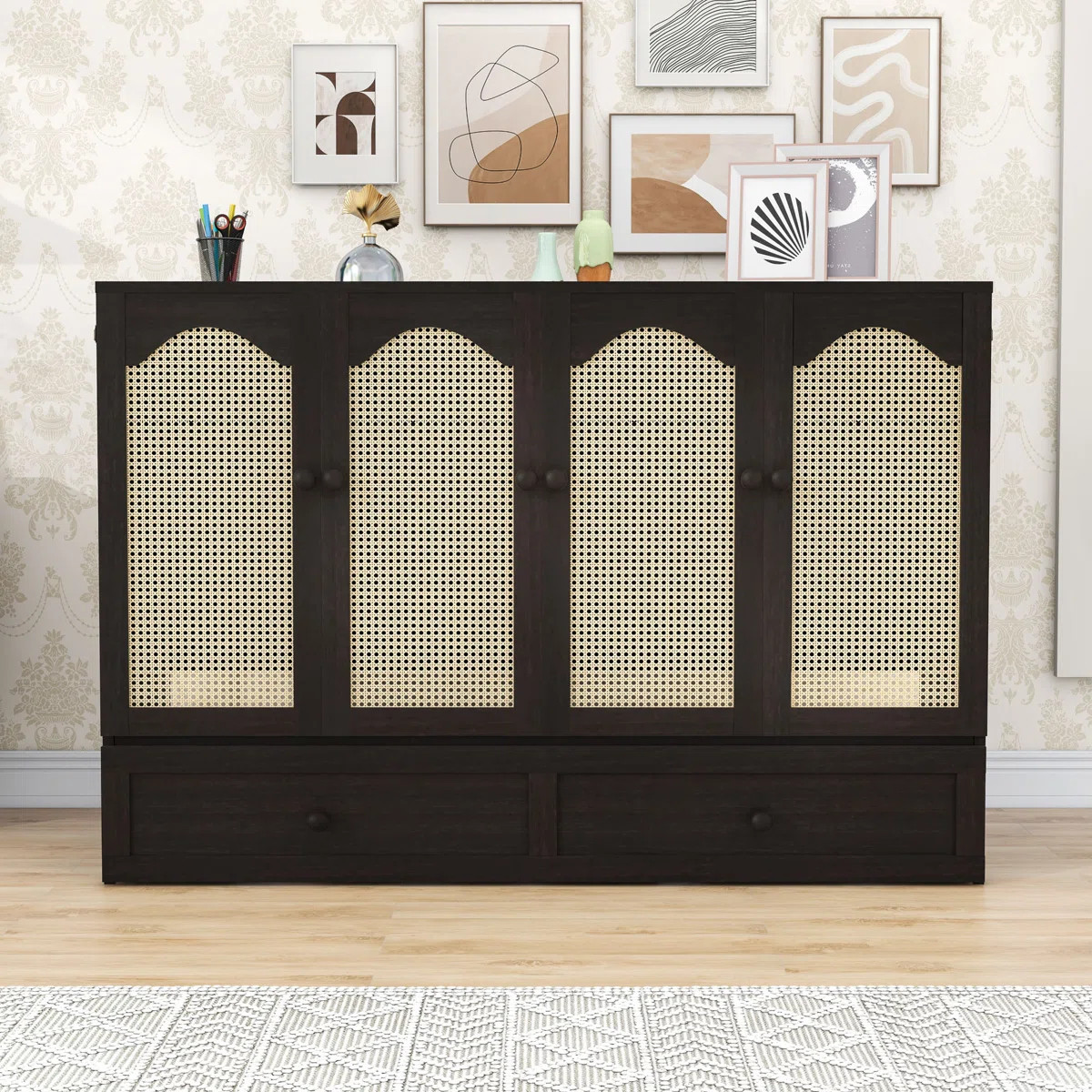 Bay Isle Home™ Queen Wood Murphy Bed with Power Station and Storage Drawer | Wayfair | Wayfair North America