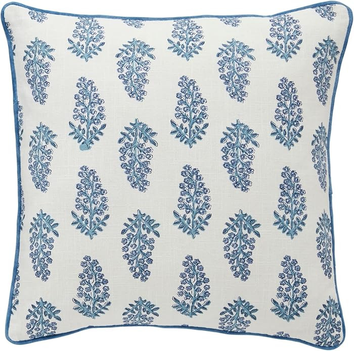 Mud Pie Dianthus Print Blue Pillow; 20" X 20" | Amazon (US)