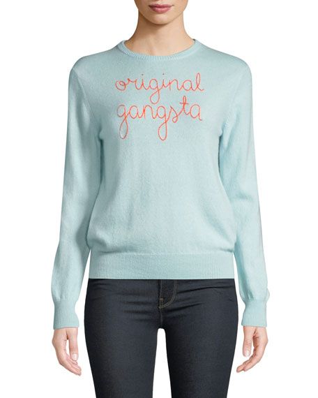 Lingua Franca Original Gangsta Embroidered Cashmere Sweater | Neiman Marcus