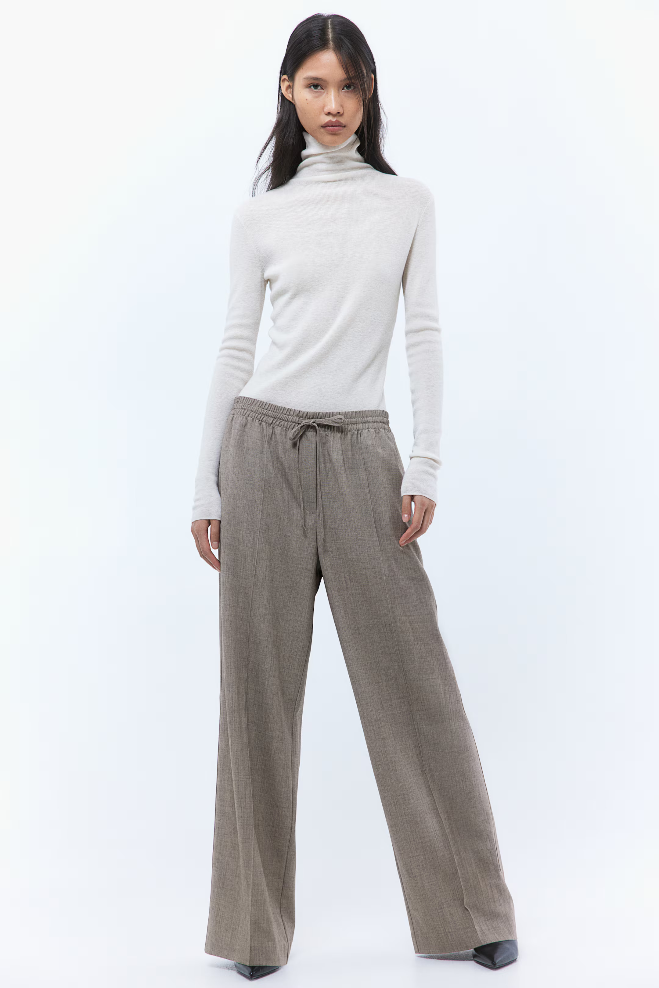 Tailored drawstring trousers - Greige marl - Ladies | H&M GB | H&M (UK, MY, IN, SG, PH, TW, HK)