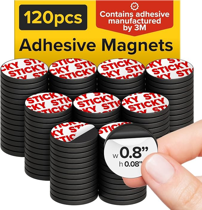 Hyper-Sticky Magnets with Adhesive Backing - 0.8" Strong Magnetic Dots for Whiteboard, Fridge, Crafts - Easy-to-Cut Stickers for Planning and Organization - 120pcs | Amazon (US)