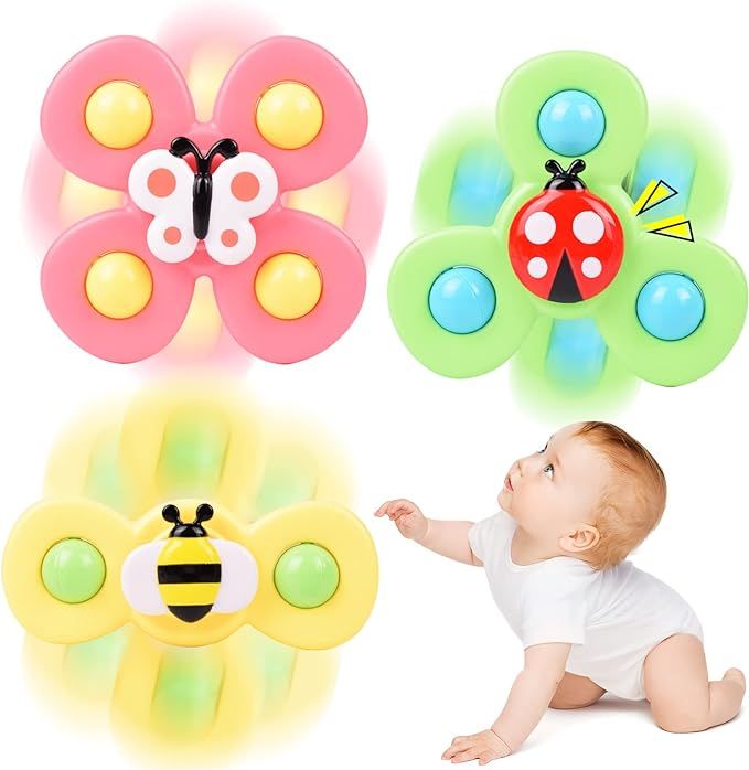Suction Cup Spinner Toy for Baby 1 2 Year Old, 3PCS Spinner Sensory Toys for Toddlers 1 3, Cartoo... | Amazon (US)