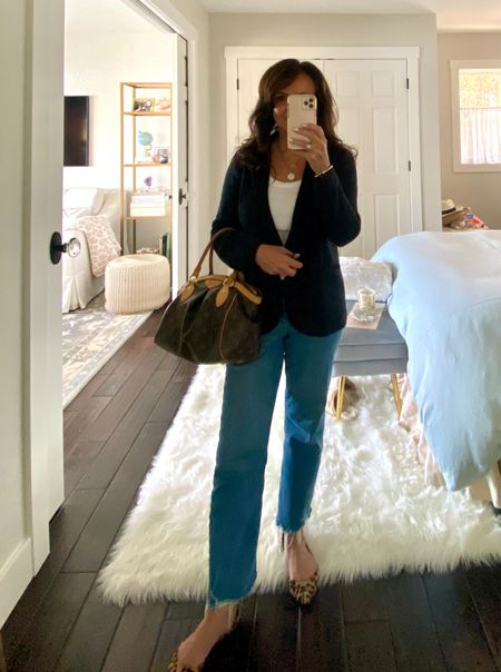 Todays fall outfit. 
Sweater blazer, white shirt, denim jeans, and painted flat shoes. 
kimbentley, petite style, casual outfit, #ltkfall

#LTKHoliday #LTKSeasonal #LTKstyletip