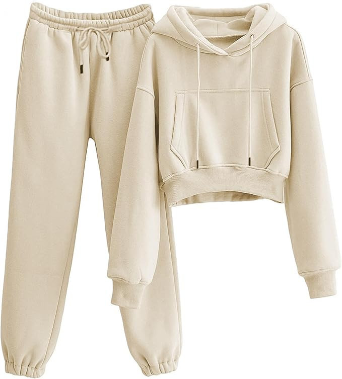 Sweatsuits for Women 2 Piece Set Crop Fleece Lining Hoodies Jogger Sweatpants Sweat Suits | Amazon (US)