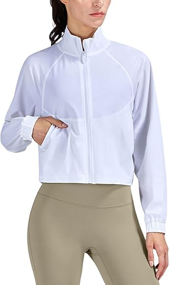 UANEO Womens Athletic Cropped Jacket Zip Up Long Sleeve Workout Tops Gym Sports Jackets | Amazon (US)