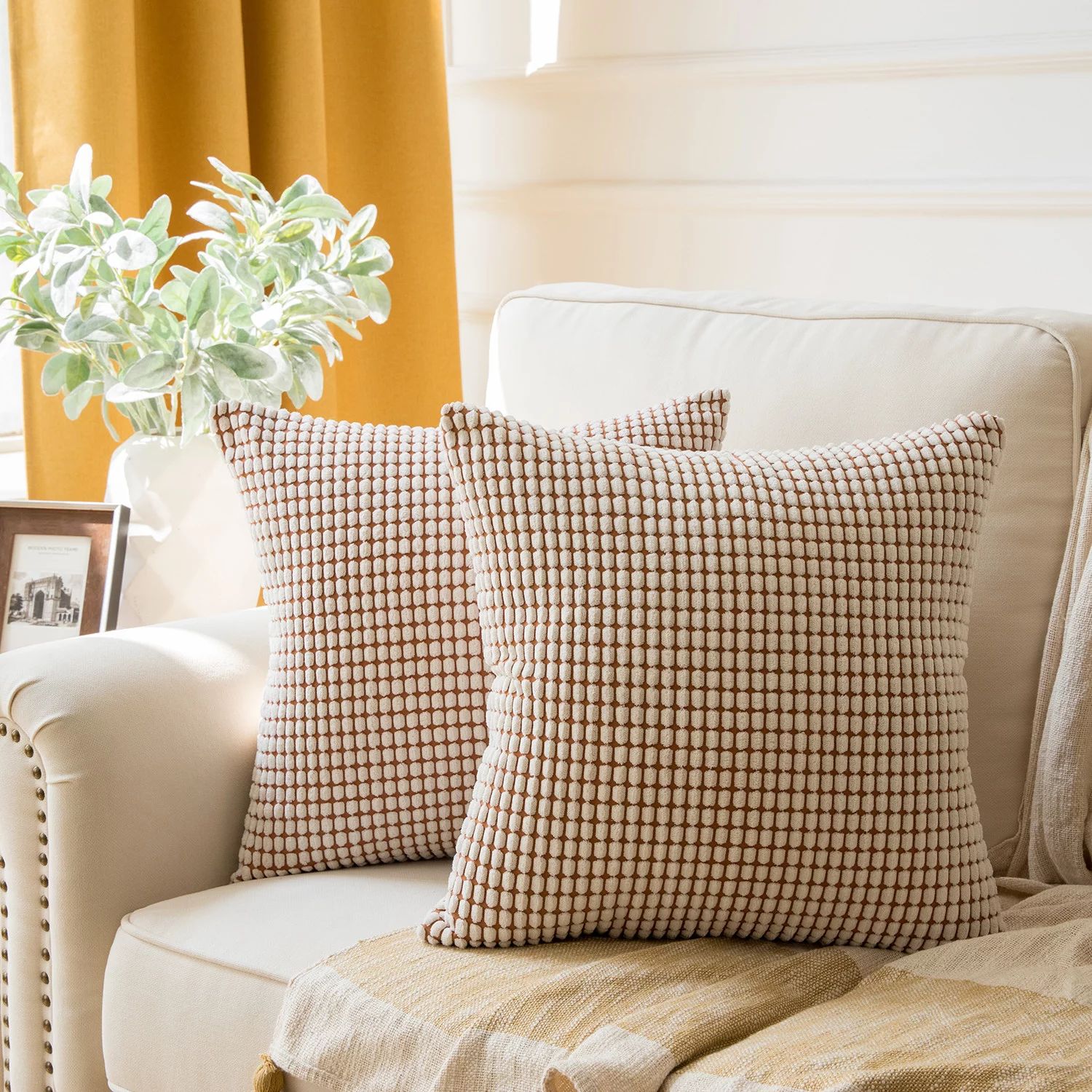 Soft Corduroy Corn Striped Velvet Series Decorative Throw Pillow, 18” x 18”, Off White, 2 Pac... | Walmart (US)