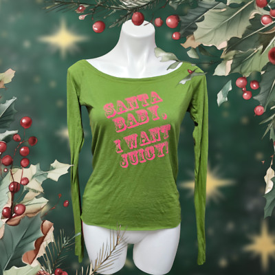 NWT Y2K Vintage RARE Green Graphic Long Sleeve Tee SANTA BABY, I WANT JUICY M | eBay US
